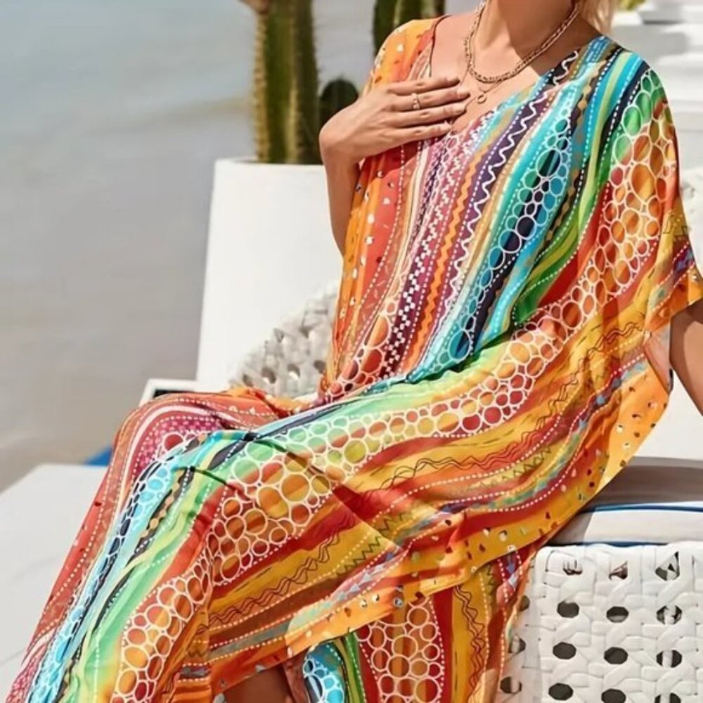 Kaftan Dress Wavy Sunset Waterfall Cover Up NEW ๐งก LAST 1 ๐ - Picture 1 of 10